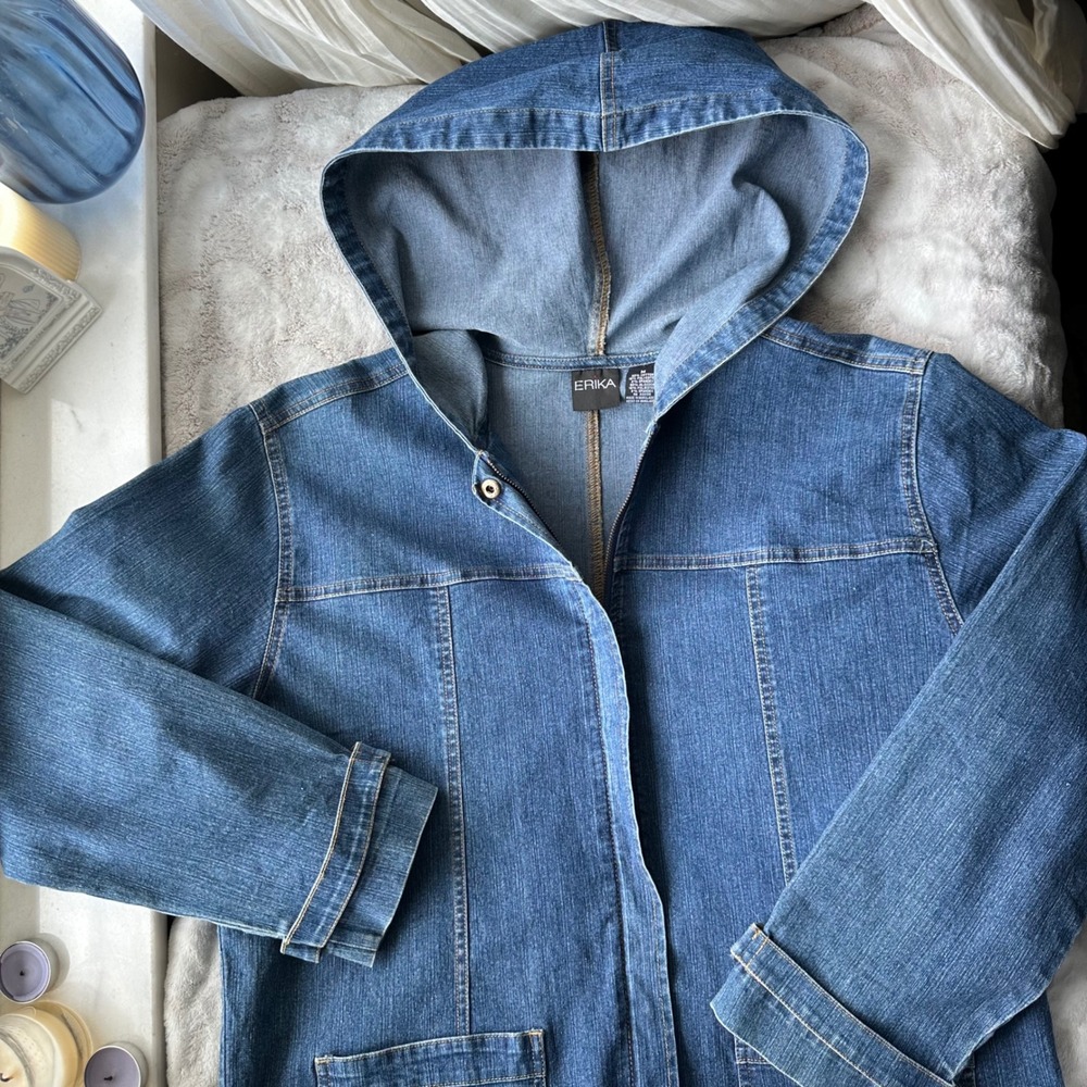 ERIKA Denim Hoodie Zip Up Pockets Y2K Baddie Jean Jacket
